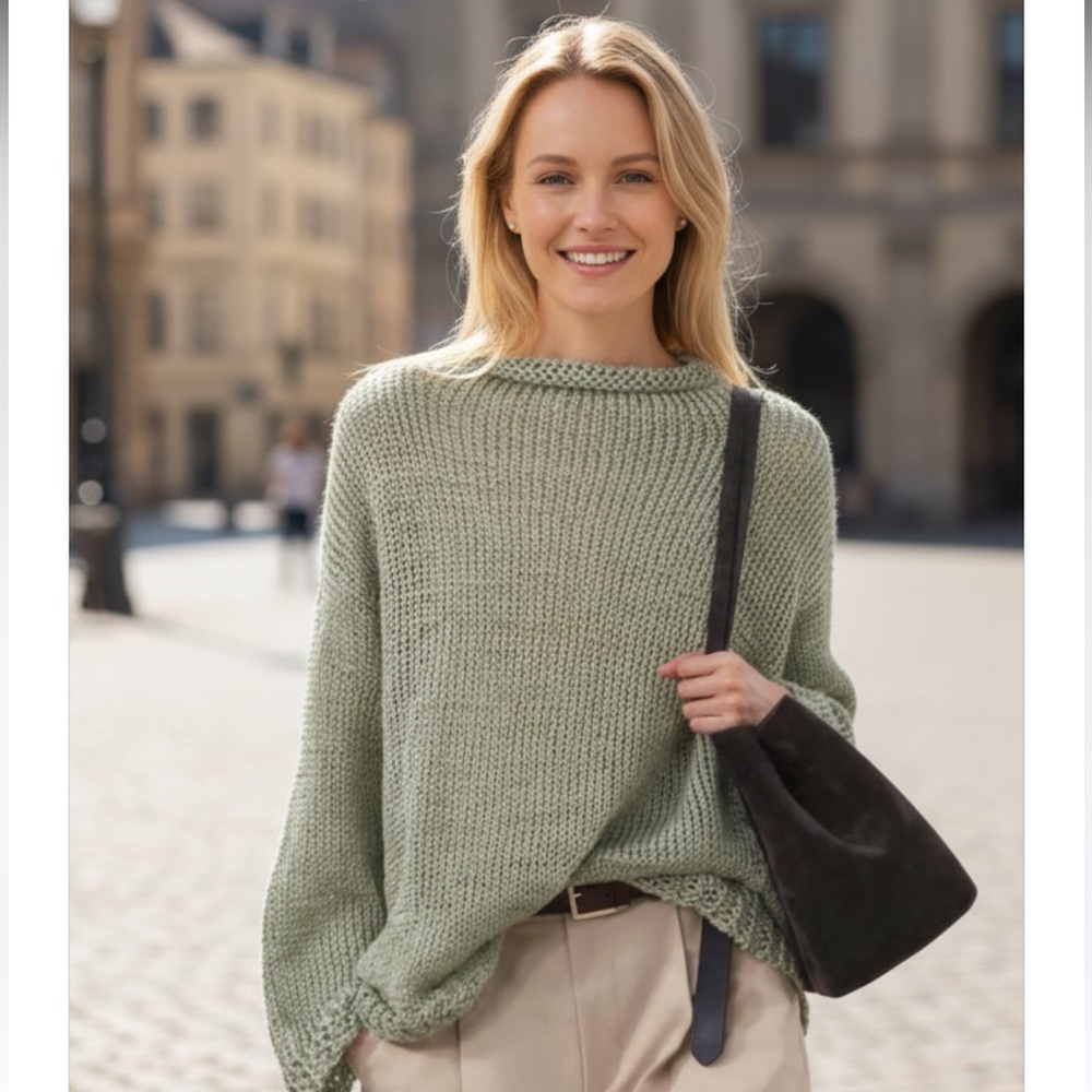NWT Zara Open Knit Sweater  Mint Sage Sheer Drop Shoulder Slouchy Bloggers Fave